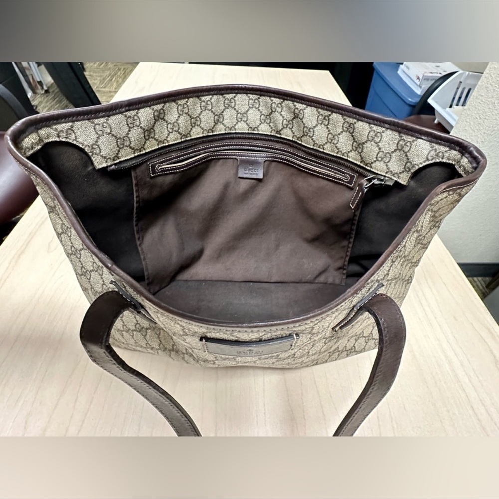 WOW POSHMARK Authentic Gucci Large GG Web Canvas with Leather Trim Tote - Picture 8 of 15